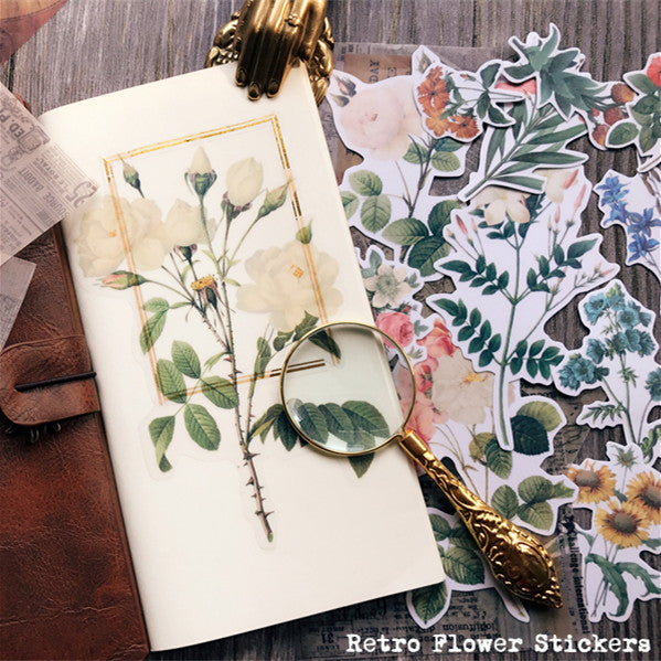 Botanical Flower Stickers/ Floral Scrapbooking Stamps/ Floral Art Journal/  Collage Wildflowers 