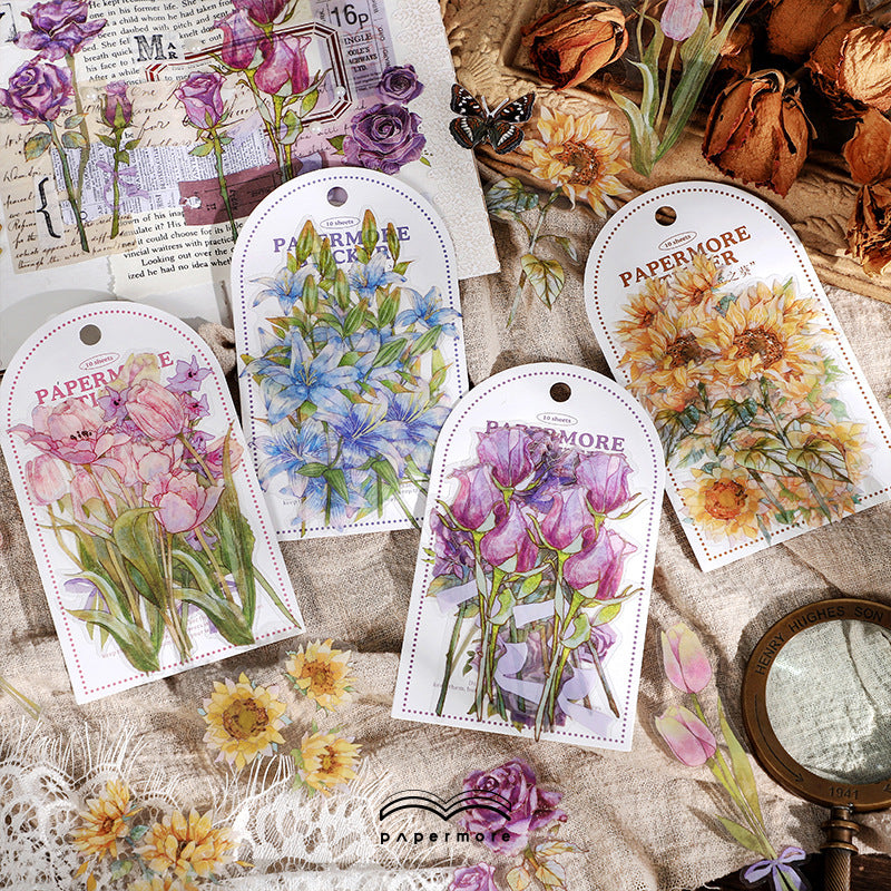 Vintage Flowers Sticker Pack, Planner Die Cuts, Floral Scrap
