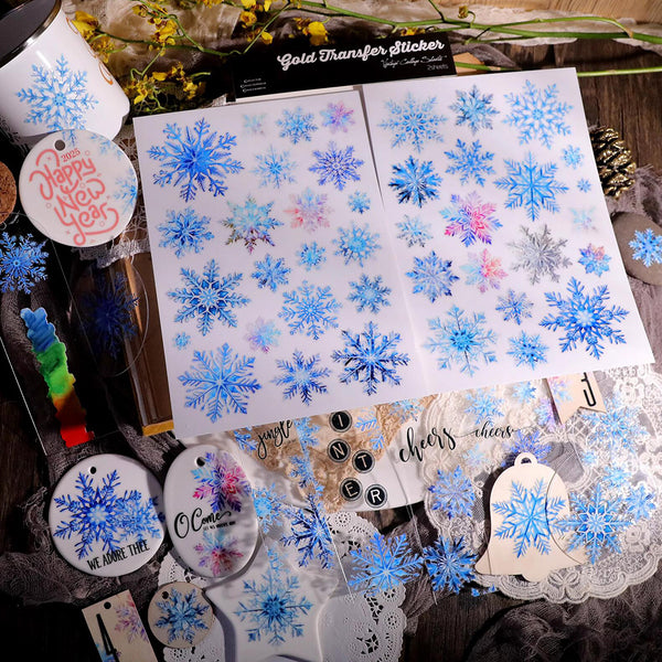 UV DTF Blue Snowflake Transfer Stickers