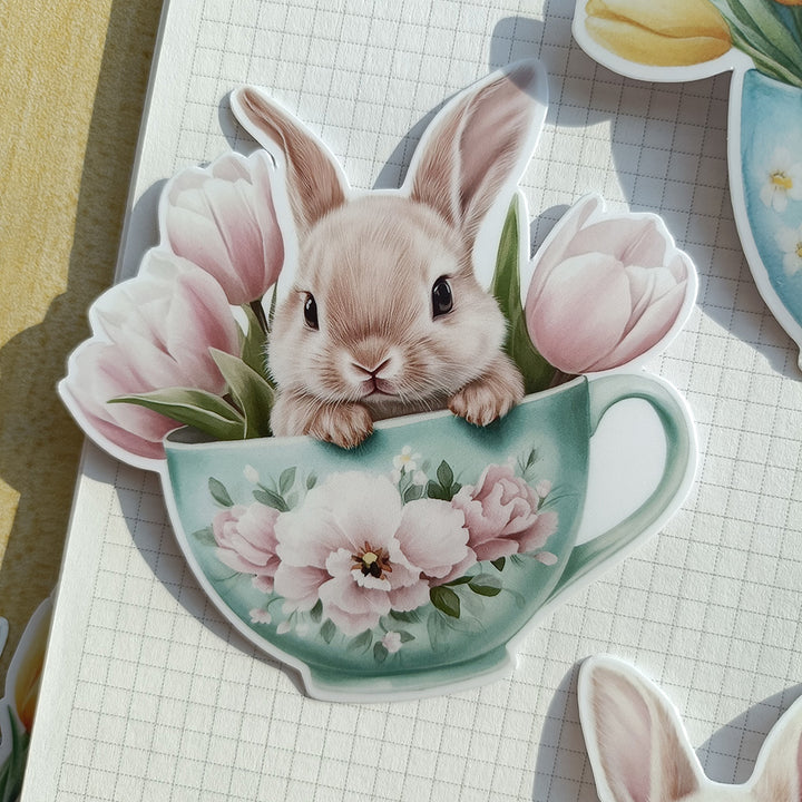 Elizabeth Rabbit Stickers Easter Bunny Teacup Stickers – ViVi Stationery