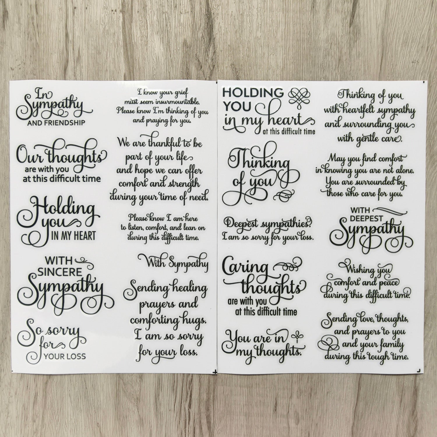 Sympathy Sentiments Transfer Stickers 2 Sheets – ViVi Stationery