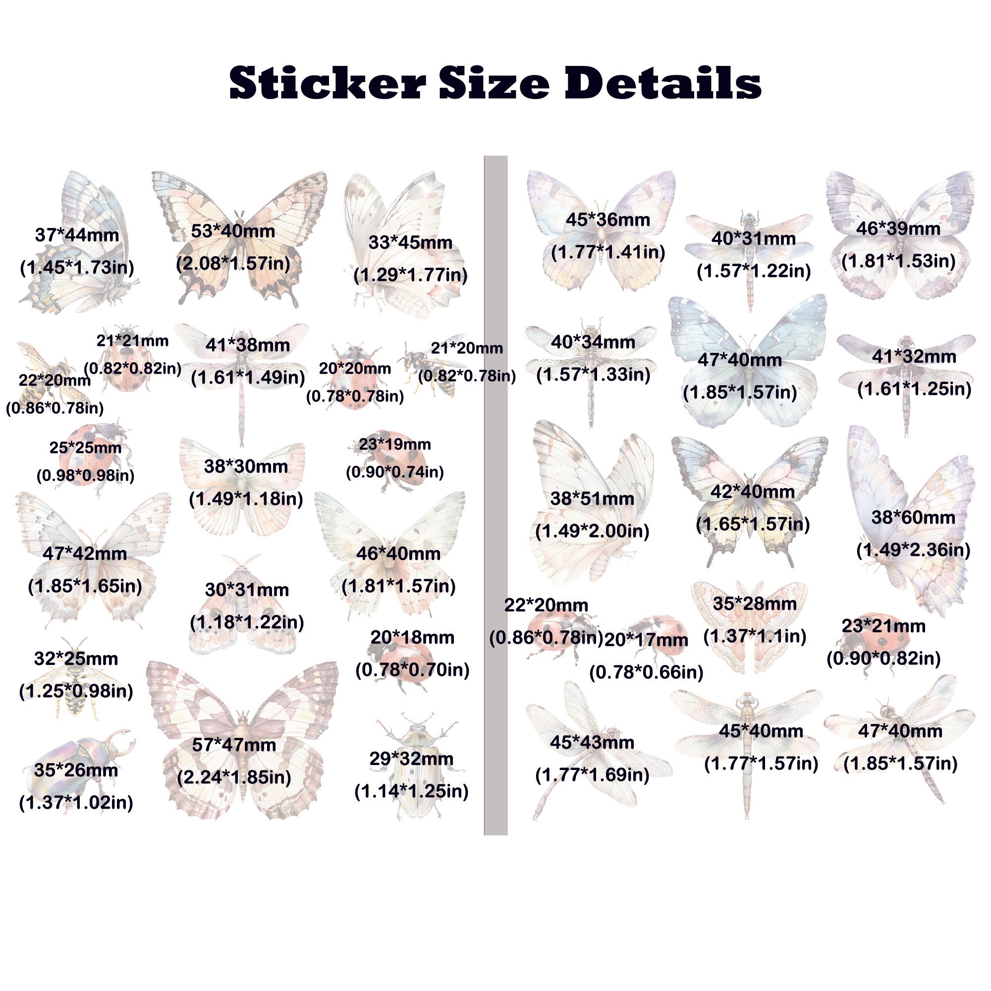 Waterproof Nature Insect Transfer Sticker 2 Sheets – ViVi Stationery
