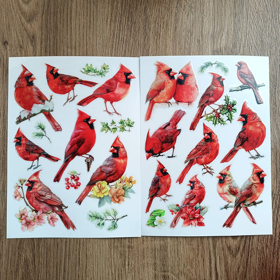 Waterproof Red Cardinal Transfer Sticker 4 Sheets – ViVi Stationery