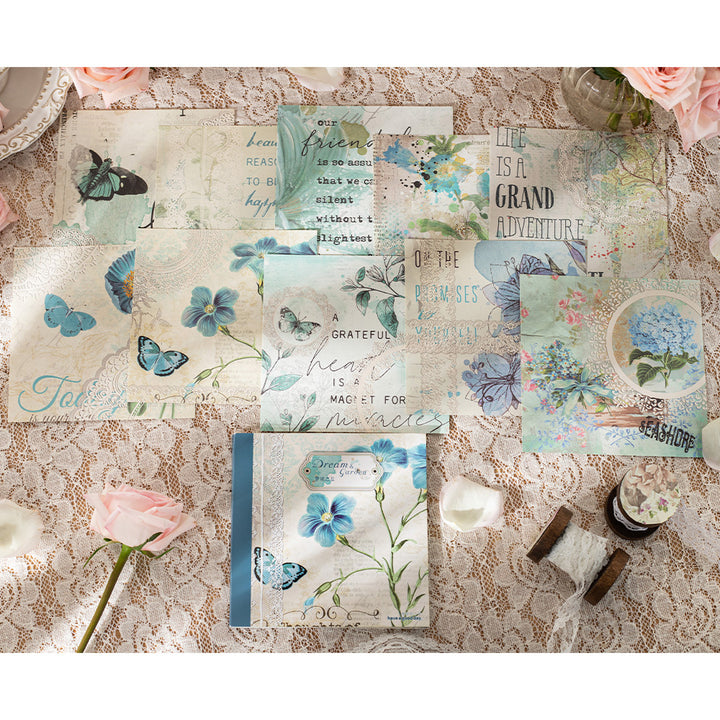 blue flower and blue butterfly scrapbook paper