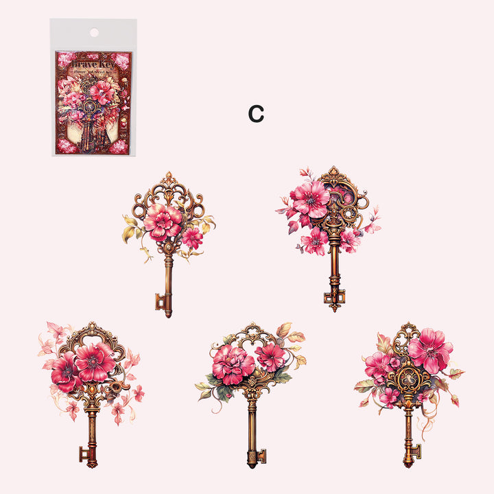 Sticker Keys Pink Flower and Key Sticker for Junk Journal and Scrapbook – ViVi Stationery