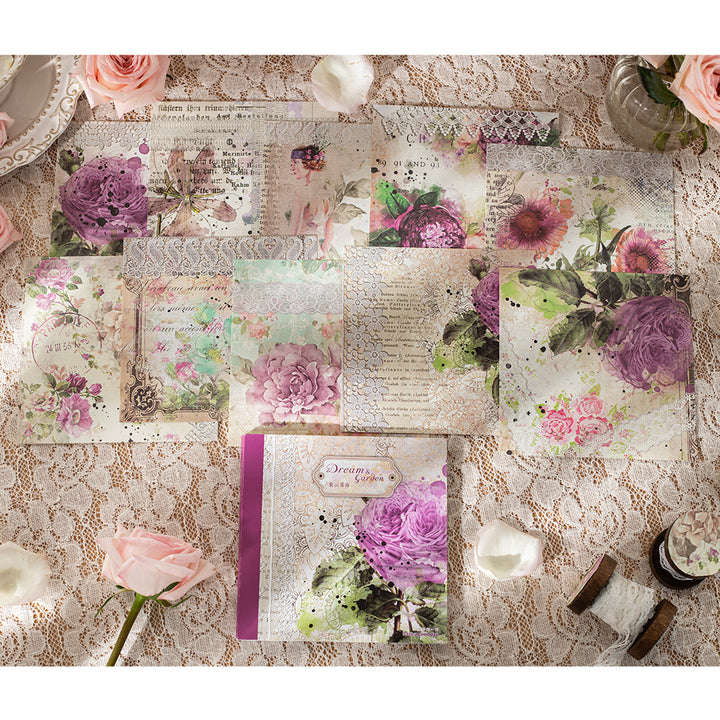 purple flower scrapbook paper with stains