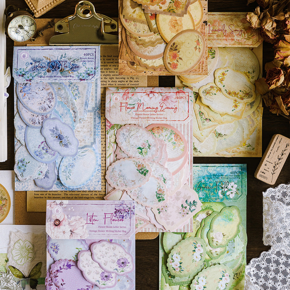 Flower Sticker Scrapbooking Supplies - 25 Sheets Transparent Stickers & Vintage Paper