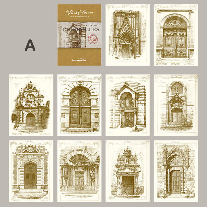 Material Paper - Retro Gothic Architecture Gate Junk Journal Scrapbook Paper