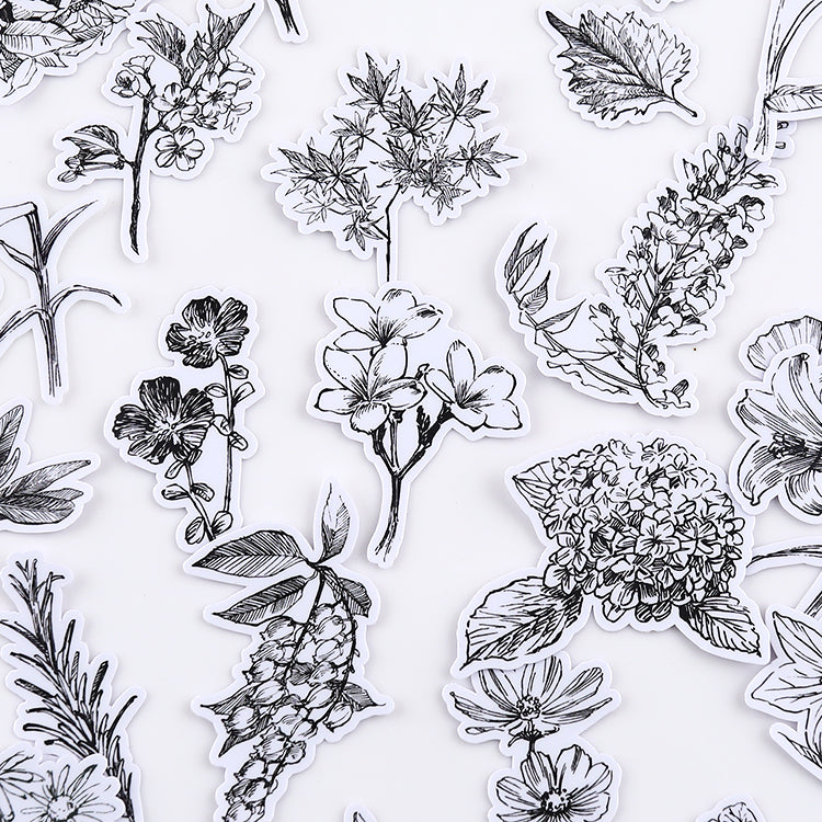 Black and White Flower Stickers 52PCS for Scrapbook and Junk Journal ...