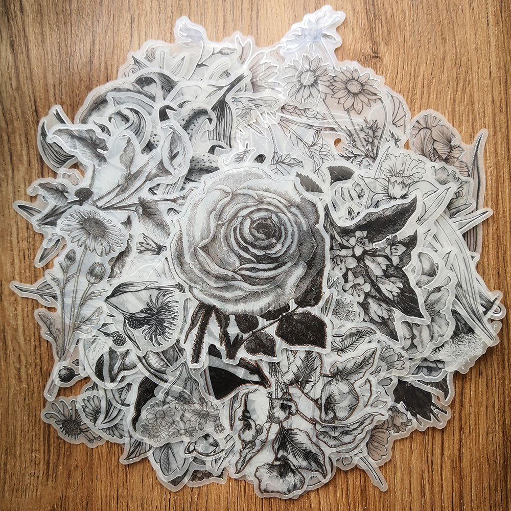 Black and White Vellum Flower Stickers for Scrapbook and Junk Journal ...