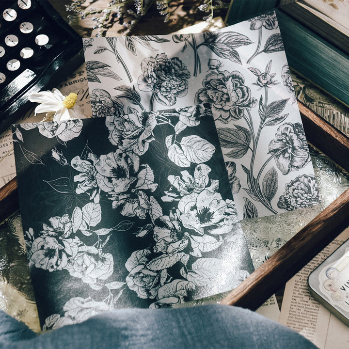 black and white flower vellum papers