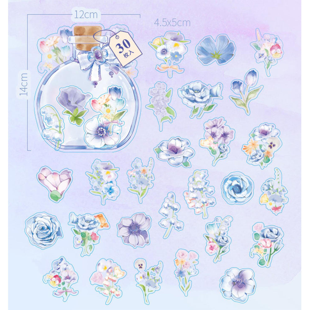 Blue Love Flower Stickers for Scrapbooking and Journaling – ViVi