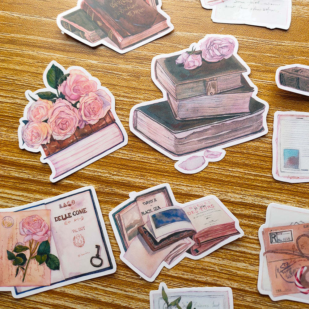 Message Book Sticker Vintage Book and Letter Theme Sticker for Scrapbooking and Art Journal ...
