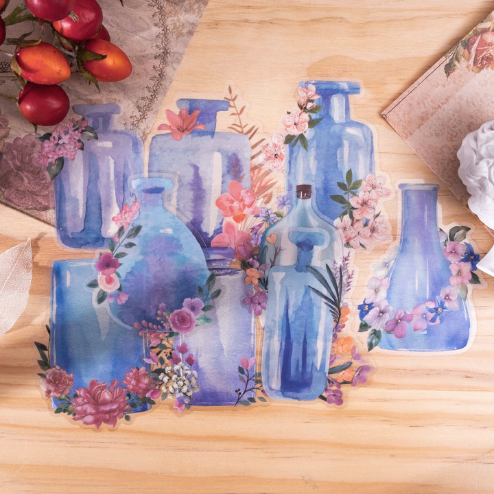 watercolor bottle & flower stickers