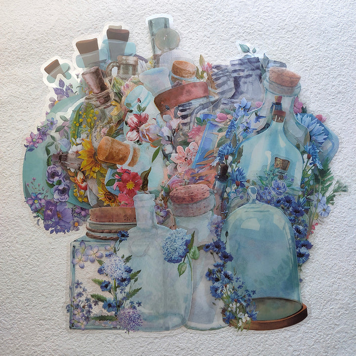 watercolor bottle and flower stickers
