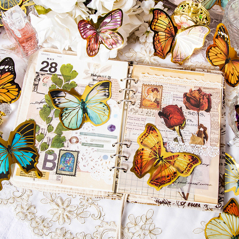 Butterfly Stickers 40PCS with Gold Edge for Scrapbook and Junk Journal ...