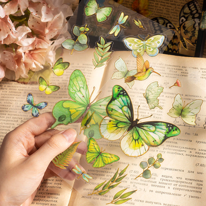 green butterfly and plant stickers
