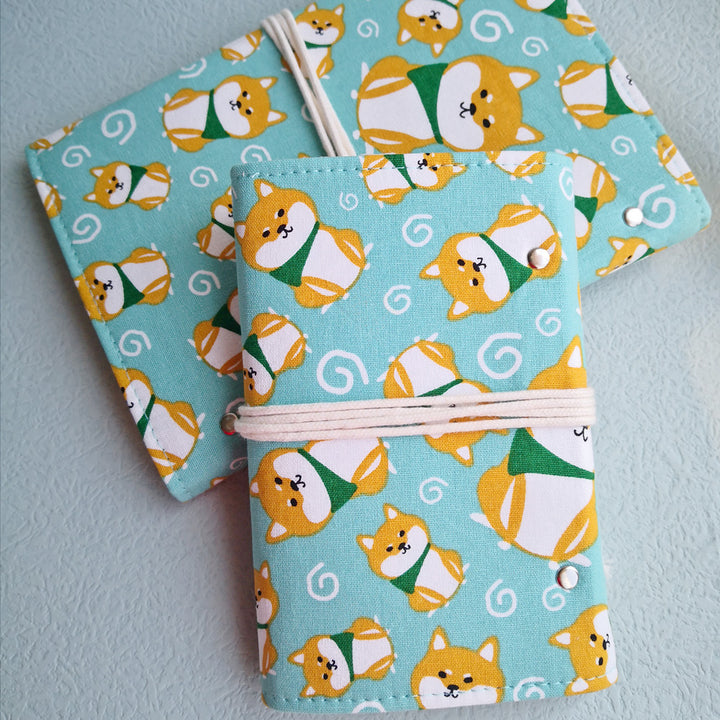 Akita dog green fabric planner