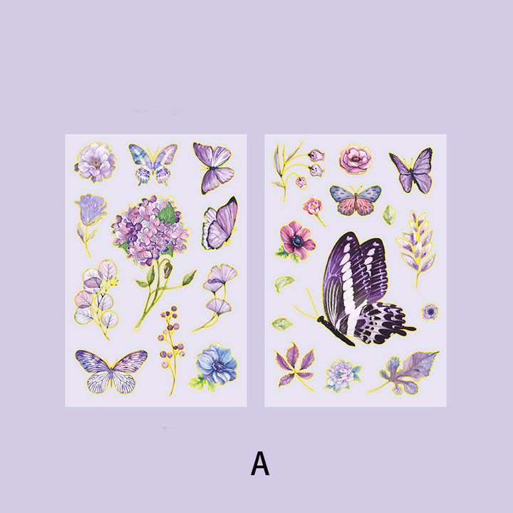 purple butterfly and flower stickers
