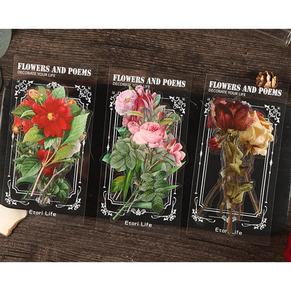 Visland Flower Sticker,Transparent Floral Decals Decorative Journaling  Stickers Nature Themes Plant Stickers for Scrapbooking, Arts, DIY Crafts,  Junk Journals, Resin 