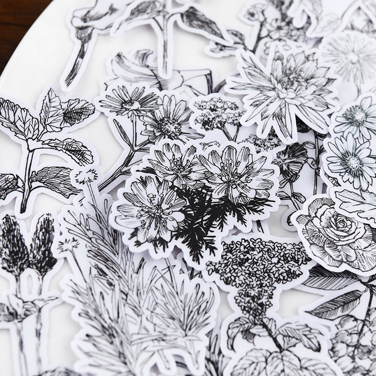 Black and White Flower Stickers 52PCS for Scrapbook and Junk Journal ...