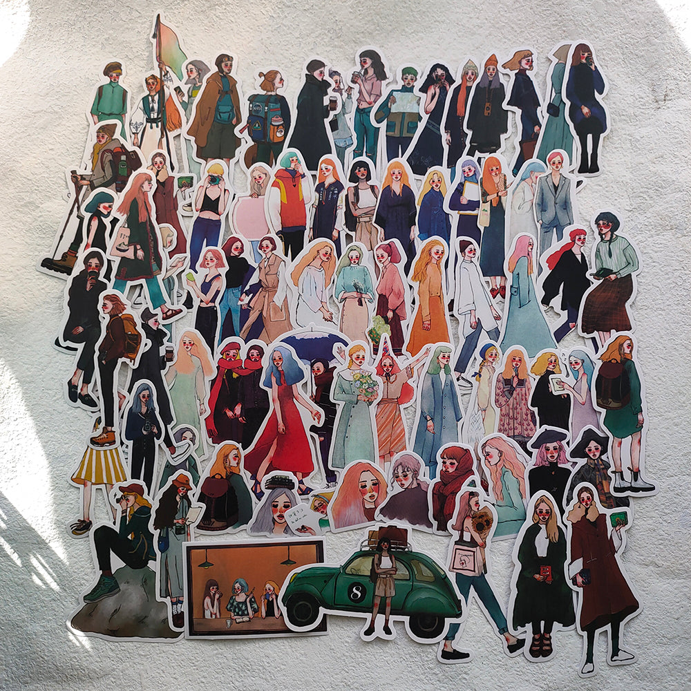 ZX Girl Stickers 75PCS for Scrapbook and Art Journal Paper Crafts