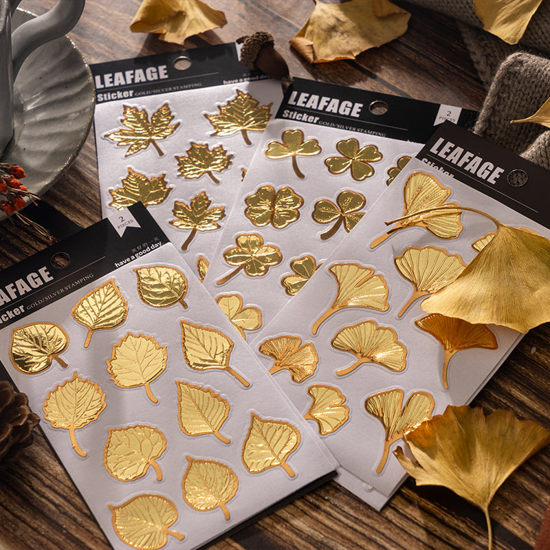 Gold and Silver Foil Leaf Stickers for Scrapbooking and Art Journal
