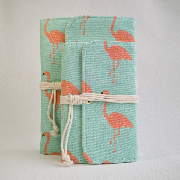 green flamingo fabric binder
