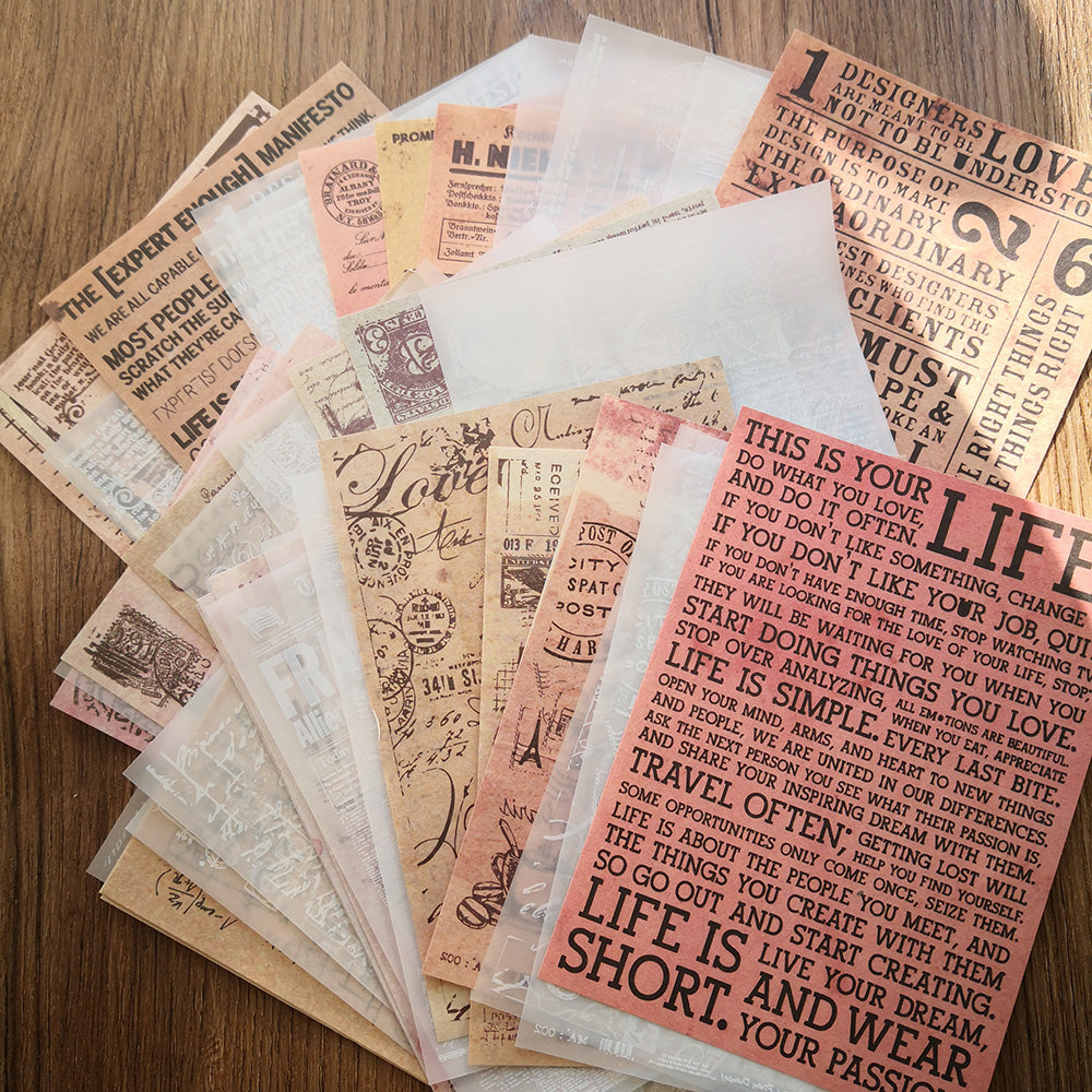 Paquete de papel de álbum de recortes vintage con papel de vitela y papel  ligero