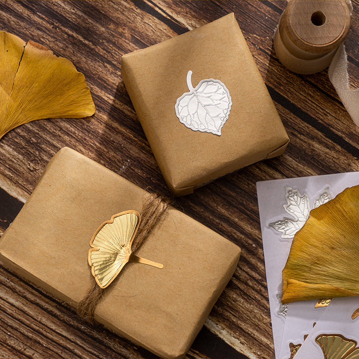 gold and silver leaf stickers for gift wrapping