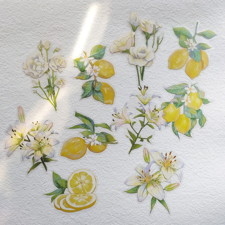 lemon and white flower stickers