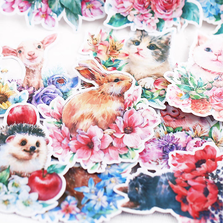 animal surrounded with flowers stickers