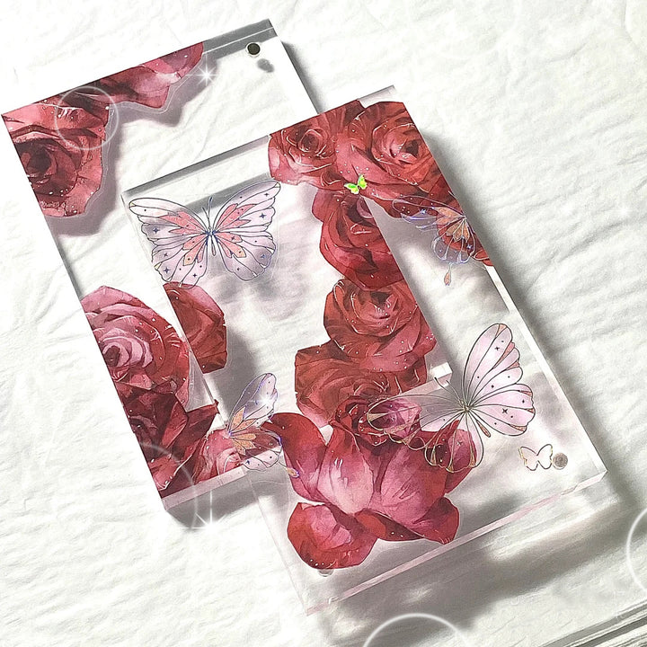 rose flowers with acrylic blocks