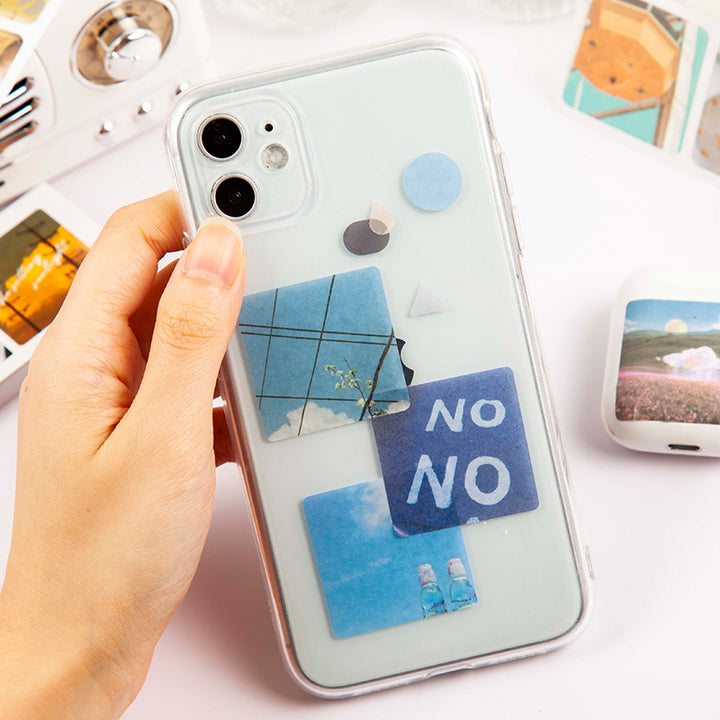 blue stickers on phone case