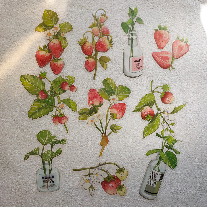 strawberry and bottle stickers