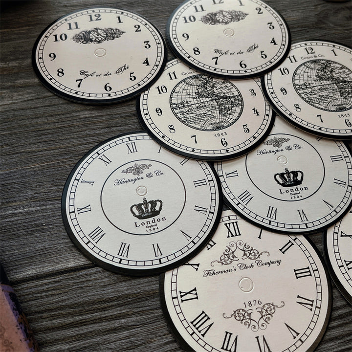 vintage black and white clock papers