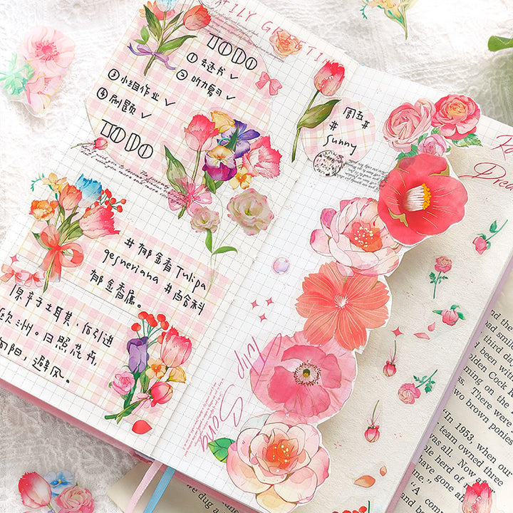 journal page with flower stickers
