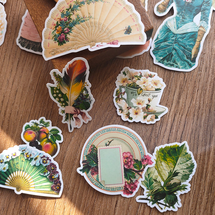 vintage flower and fan stickers