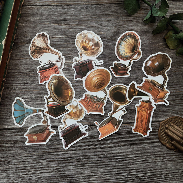 vintage gramophone stickers for scrapbooking