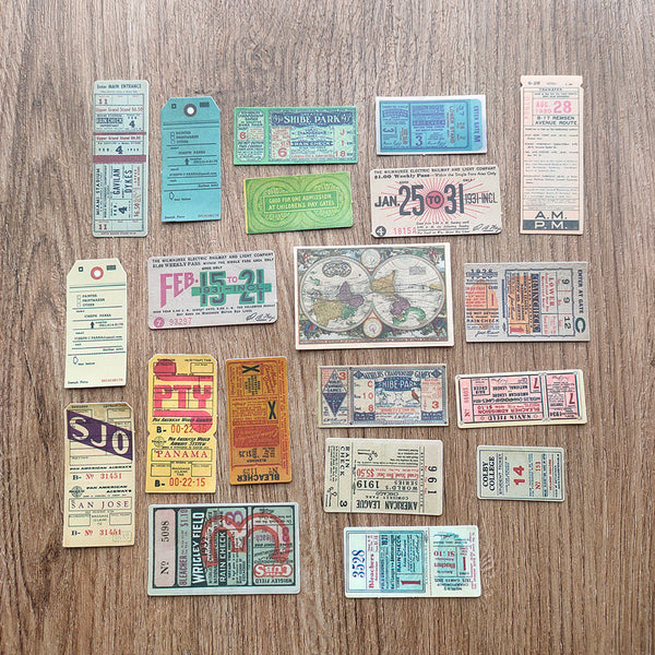 retro ticket stickers for scrapbooking journal