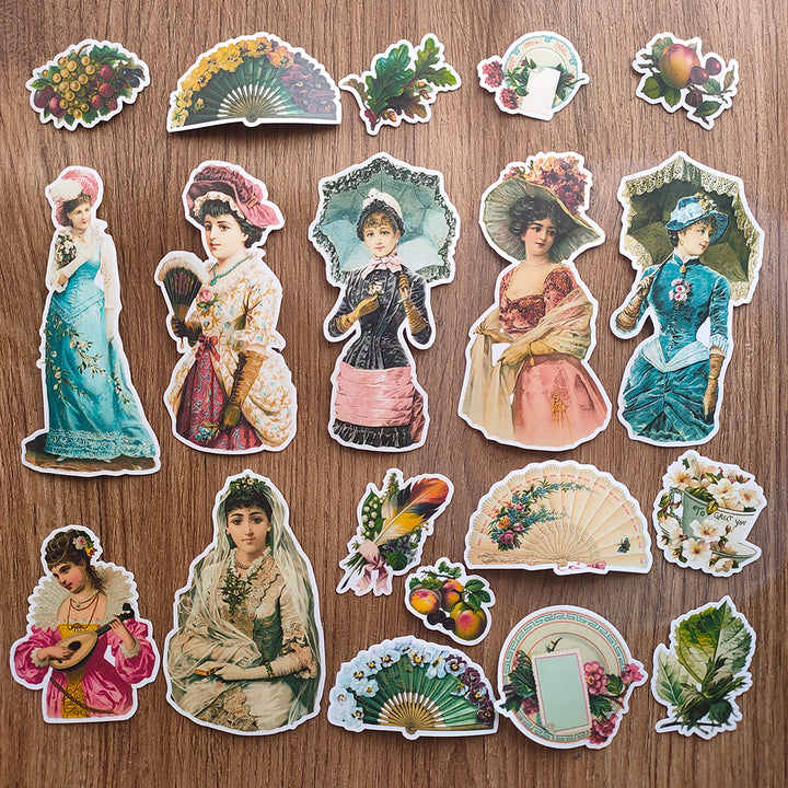 vintage women and plant and fan stickers pack