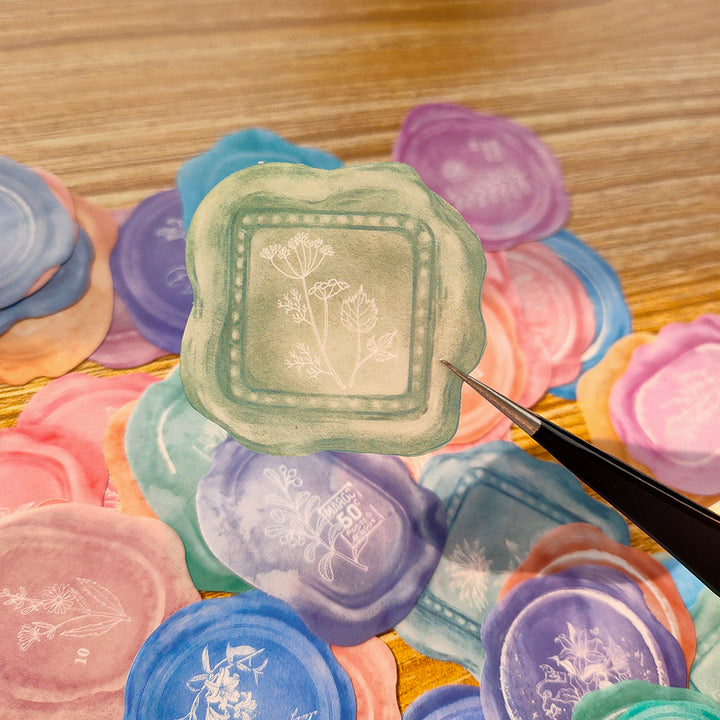 wax seal stamp theme sticker with flower pattern