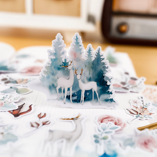 white deer and forest stickers
