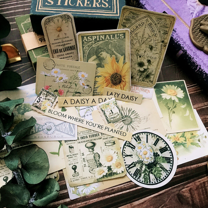 Vintage daisy stickers for junk journal
